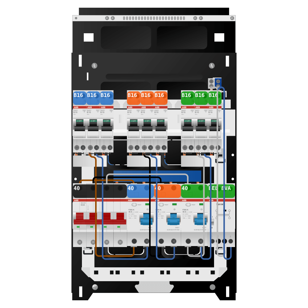 ABB Groepenkast 3 fase 9 groepen + beltrafo SN201