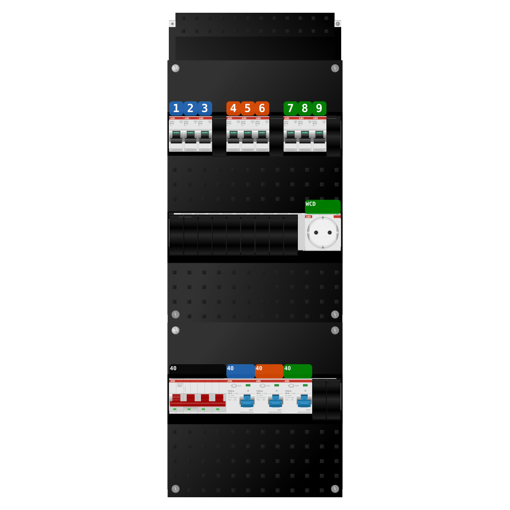 ABB Groepenkast 3 fase 9 groepen + wcd SN201