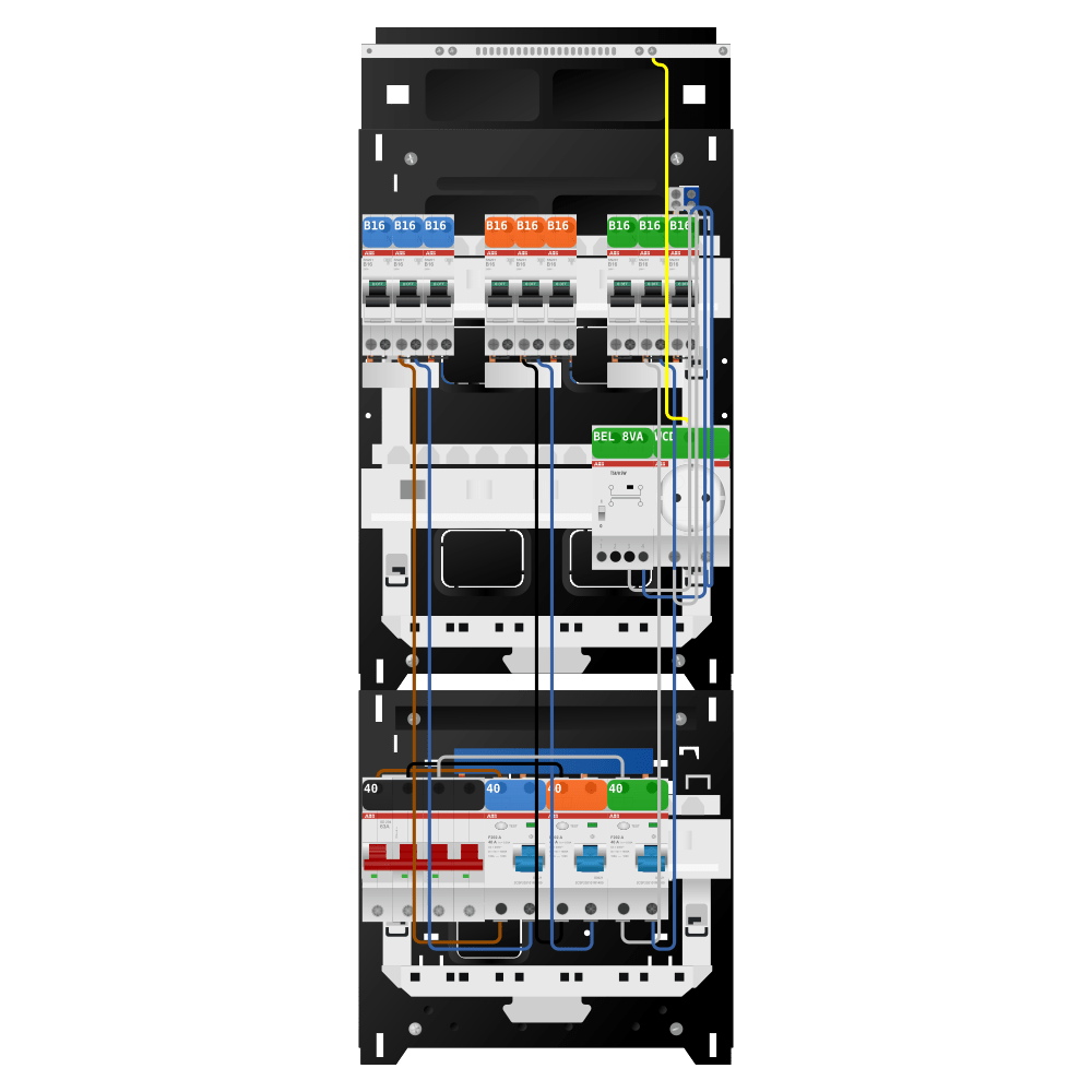 ABB Groepenkast 3 fase 9 groepen + beltrafo + wcd SN201