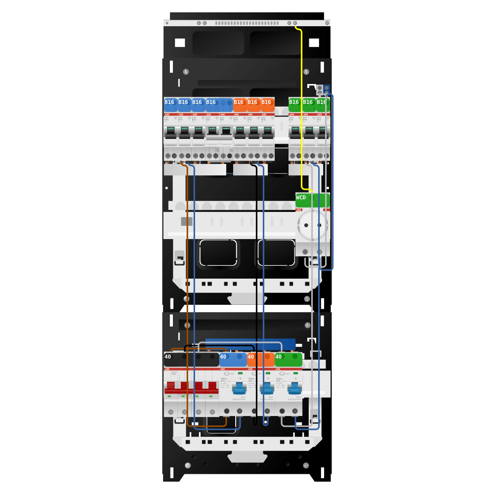 ABB Groepenkast 3 fase 9 groepen + wcd + kookgroep SN201