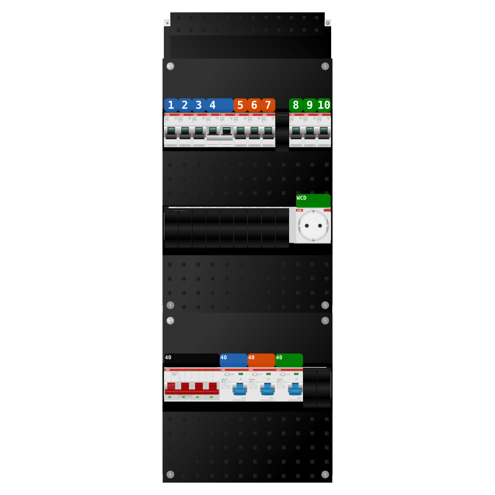 ABB Groepenkast 3 fase 9 groepen + wcd + kookgroep SN201