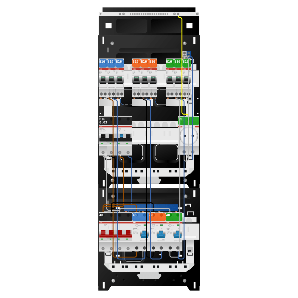 ABB Groepenkast 3 fase 9 groepen + wcd + kracht SN201
