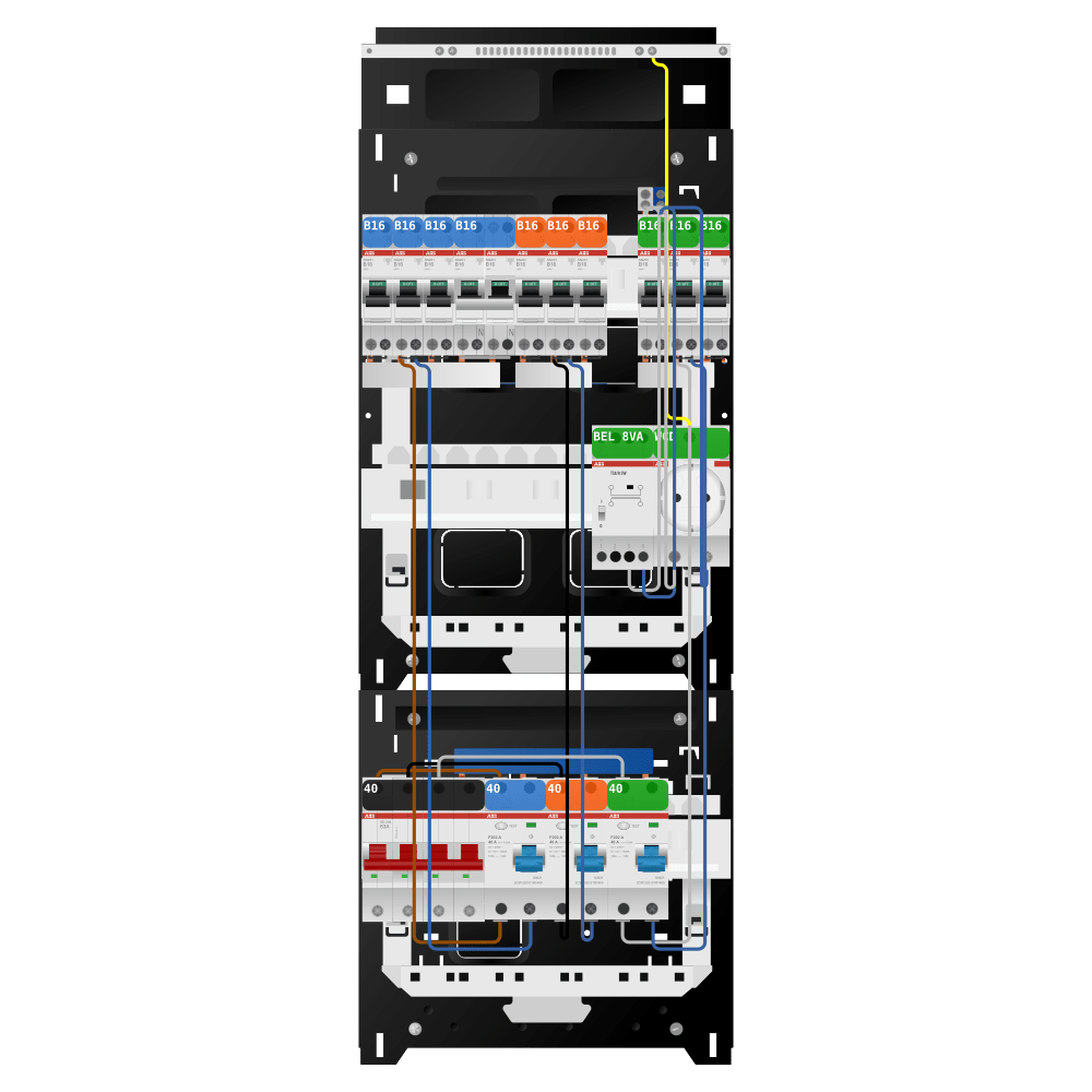 ABB Groepenkast 3 fase 9 groepen + beltrafo + wcd + kookgroep SN201