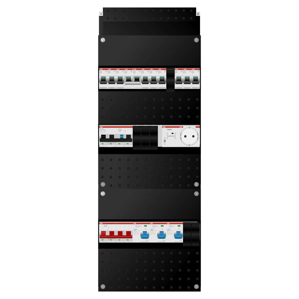 ABB Groepenkast 3 fase 9 groepen + beltrafo + wcd + kracht SN201