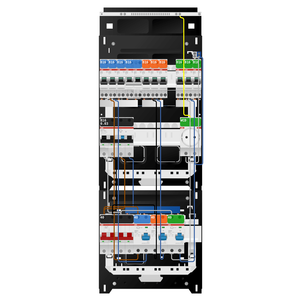 ABB Groepenkast 3 fase 9 groepen + wcd + kookgroep + kracht SN201