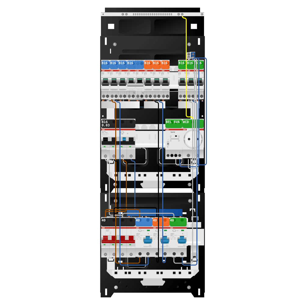 ABB Groepenkast 3 fase 9 groepen + beltrafo + wcd + kookgroep + kracht SN201