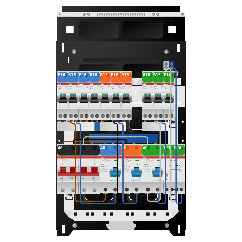 ABB Groepenkast 3 fase 10 groepen + beltrafo SN201