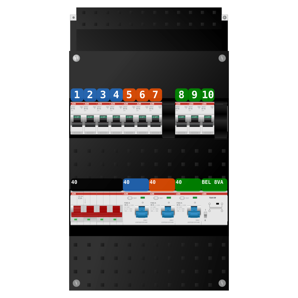 ABB Groepenkast 3 fase 10 groepen + beltrafo SN201