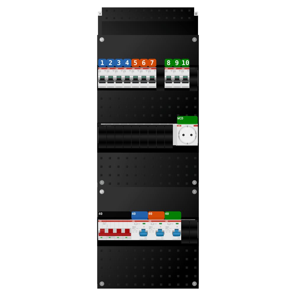 ABB Groepenkast 3 fase 10 groepen + wcd SN201