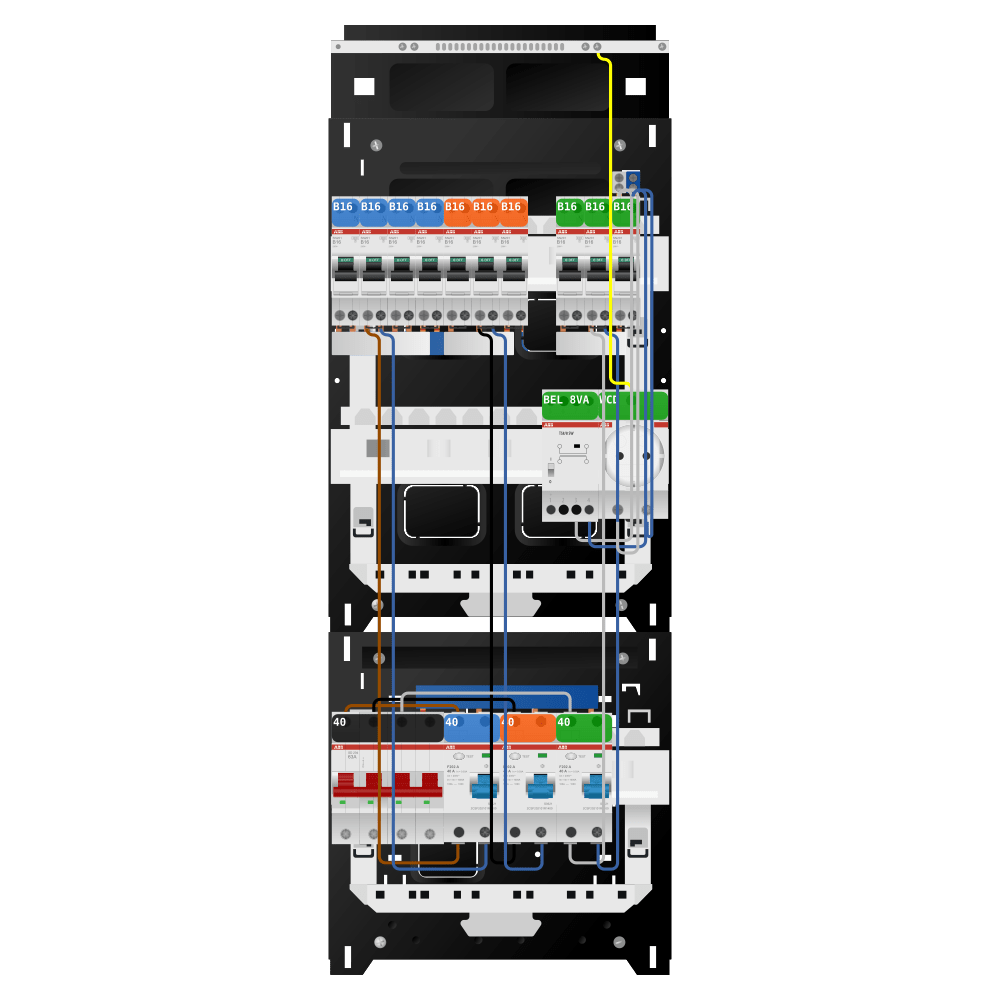 ABB Groepenkast 3 fase 10 groepen + beltrafo + wcd SN201