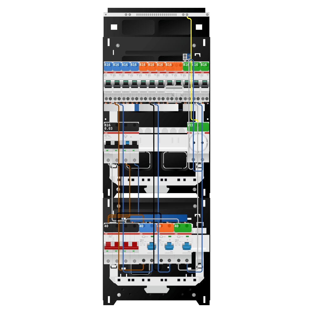 ABB Groepenkast 3 fase 10 groepen + wcd + kracht SN201