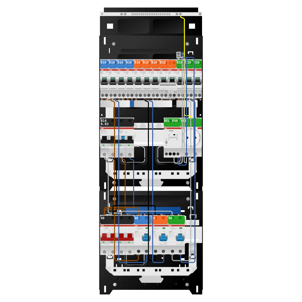 ABB Groepenkast 3 fase 10 groepen + beltrafo + wcd + kookgroep SN201