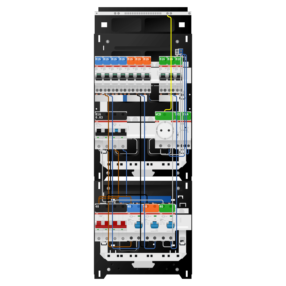 ABB Groepenkast 3 fase 10 groepen + beltrafo + wcd + kracht SN201