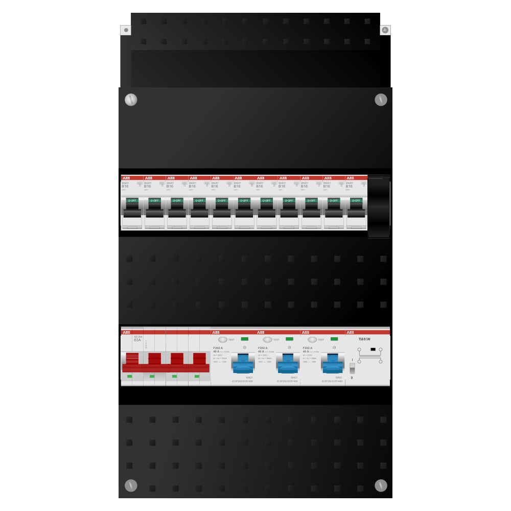 ABB Groepenkast 3 fase 11 groepen + beltrafo SN201