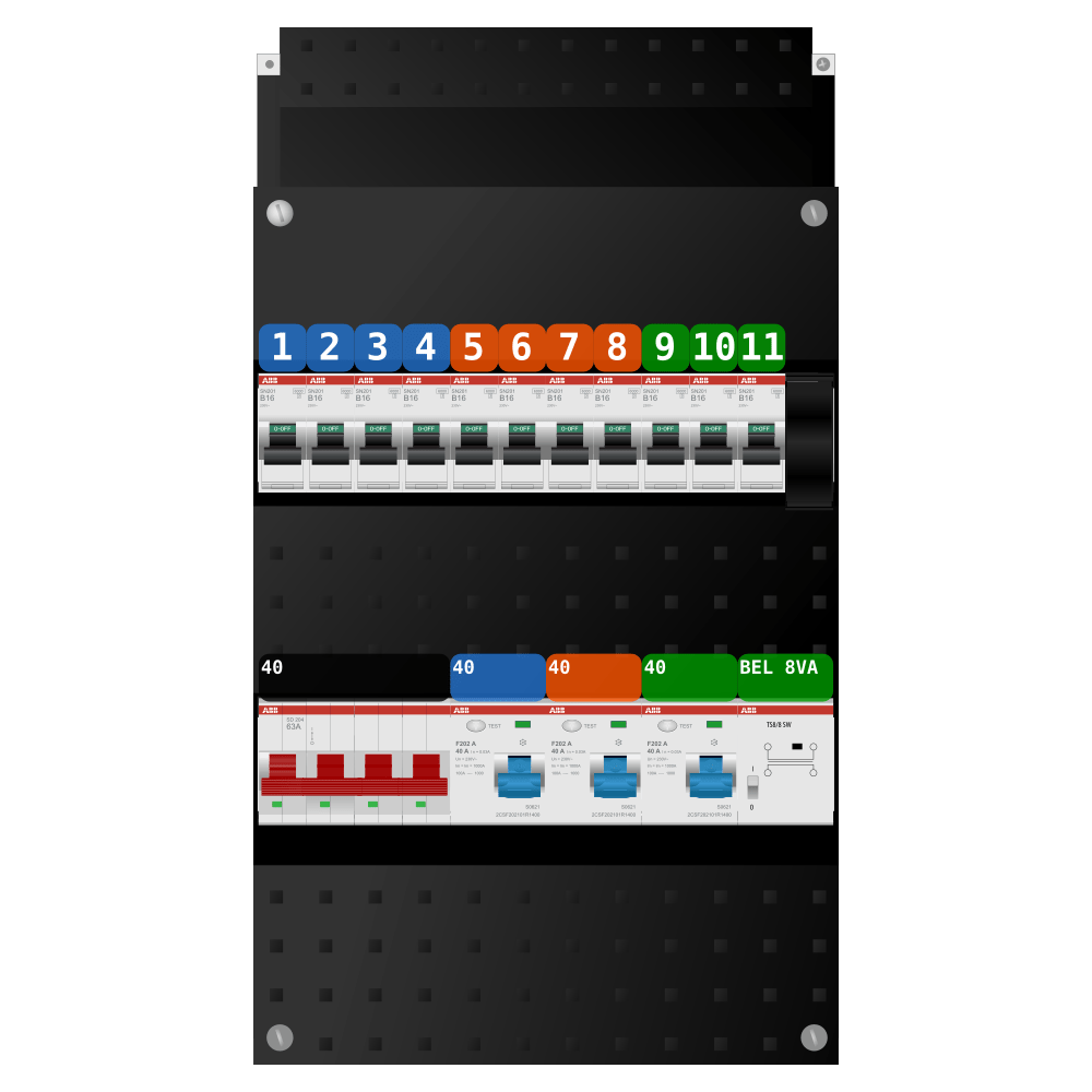 ABB Groepenkast 3 fase 11 groepen + beltrafo SN201