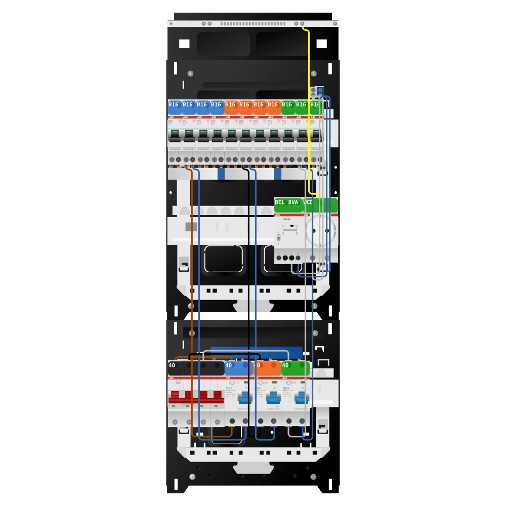 ABB Groepenkast 3 fase 11 groepen + beltrafo + wcd SN201