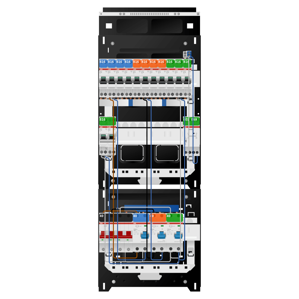 ABB Groepenkast 3 fase 11 groepen + beltrafo + kookgroep SN201