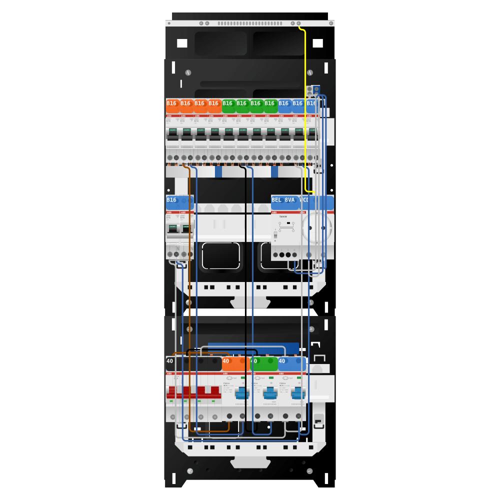 ABB Groepenkast 3 fase 11 groepen + beltrafo + wcd + kookgroep SN201