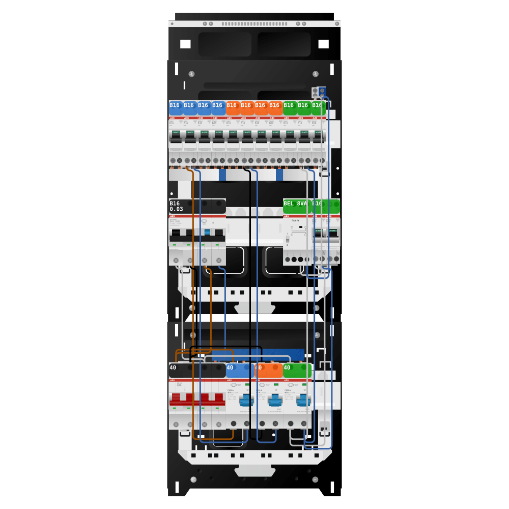 ABB Groepenkast 3 fase 11 groepen + beltrafo + kookgroep + kracht SN201