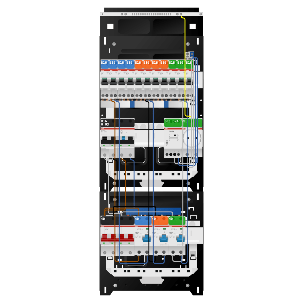 ABB Groepenkast 3 fase 11 groepen + beltrafo + wcd + kracht SN201