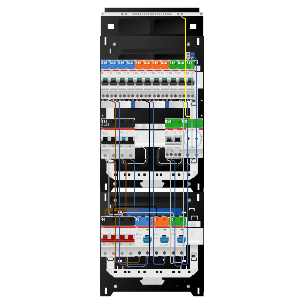 ABB Groepenkast 3 fase 11 groepen + wcd + kookgroep + kracht SN201