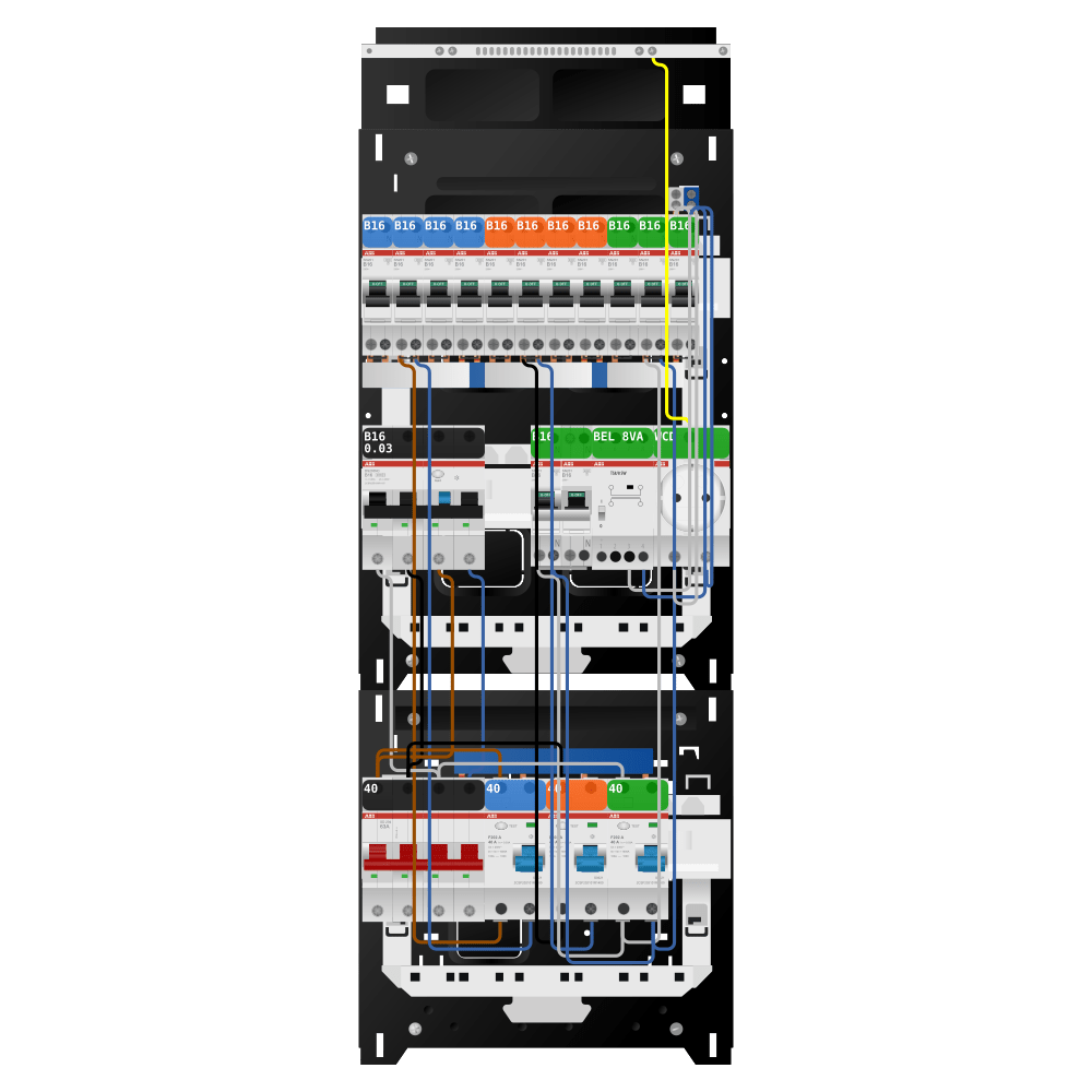 ABB Groepenkast 3 fase 11 groepen + beltrafo + wcd + kookgroep + kracht SN201