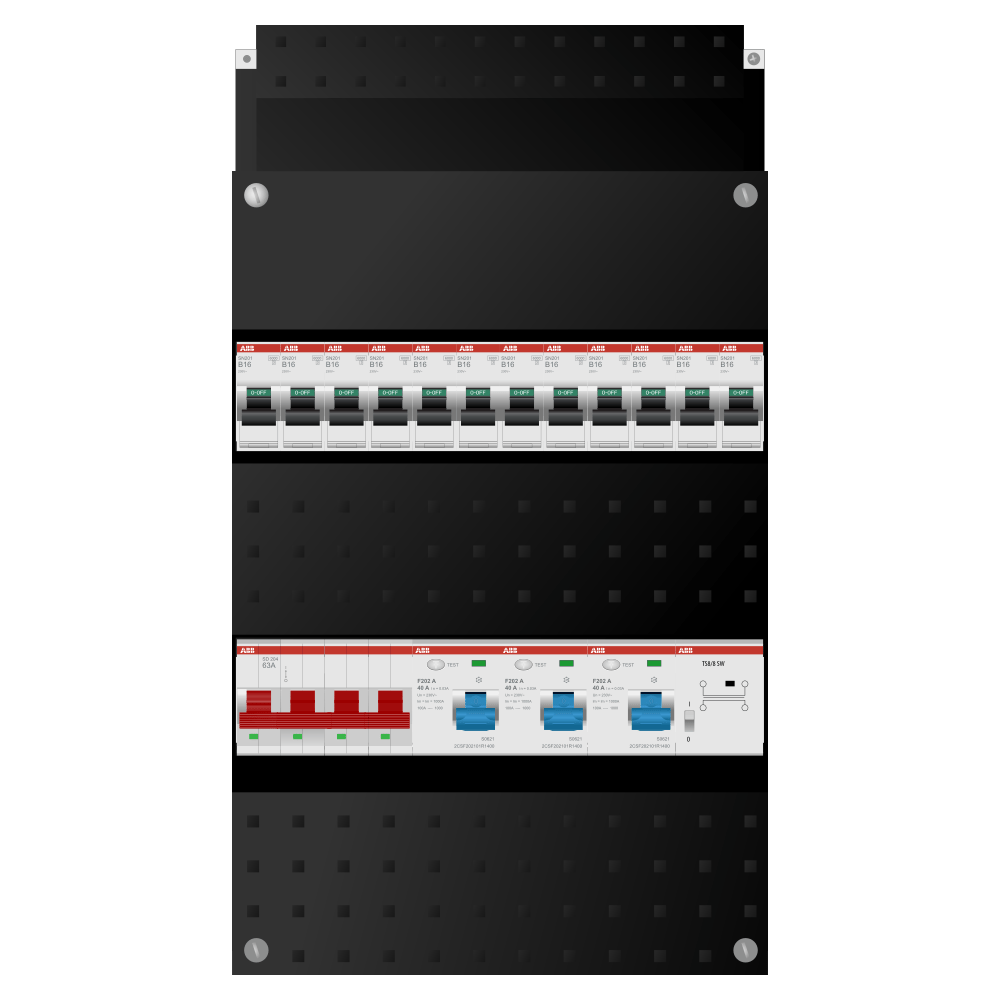 ABB Groepenkast 3 fase 12 groepen + beltrafo SN201