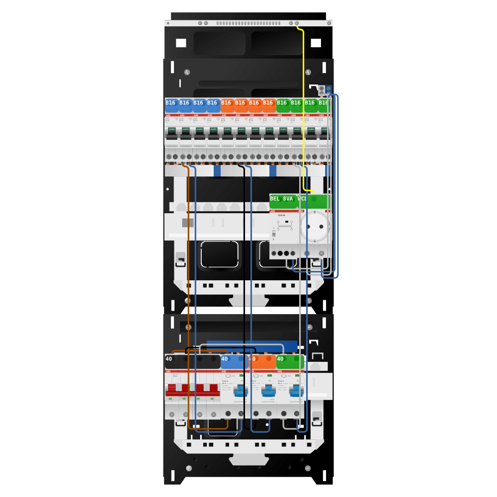ABB Groepenkast 3 fase 12 groepen + beltrafo + wcd SN201