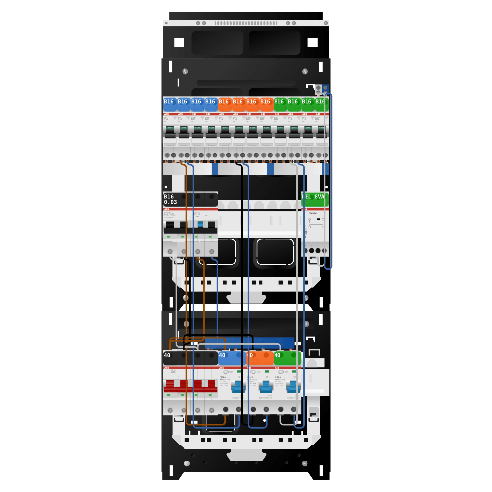 ABB Groepenkast 3 fase 12 groepen + beltrafo + kracht SN201