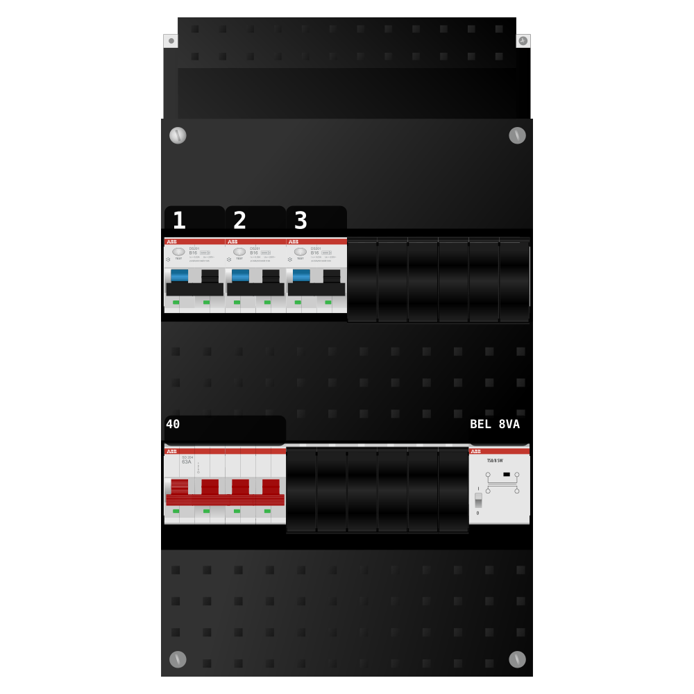 ABB Groepenkast 3 fase 3 alamat + beltrafo SN201