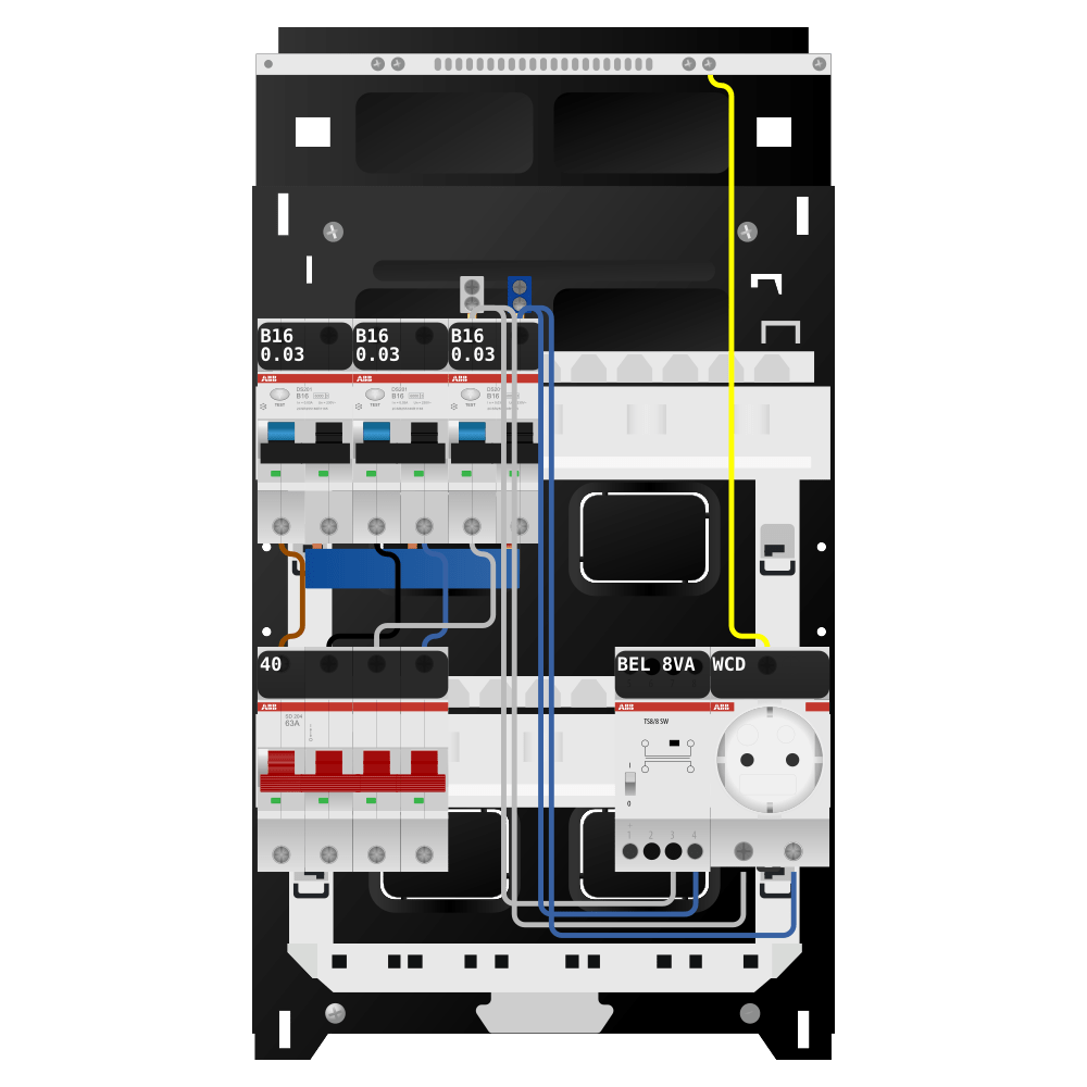 ABB Groepenkast 3 fase 3 alamat + beltrafo + wcd SN201