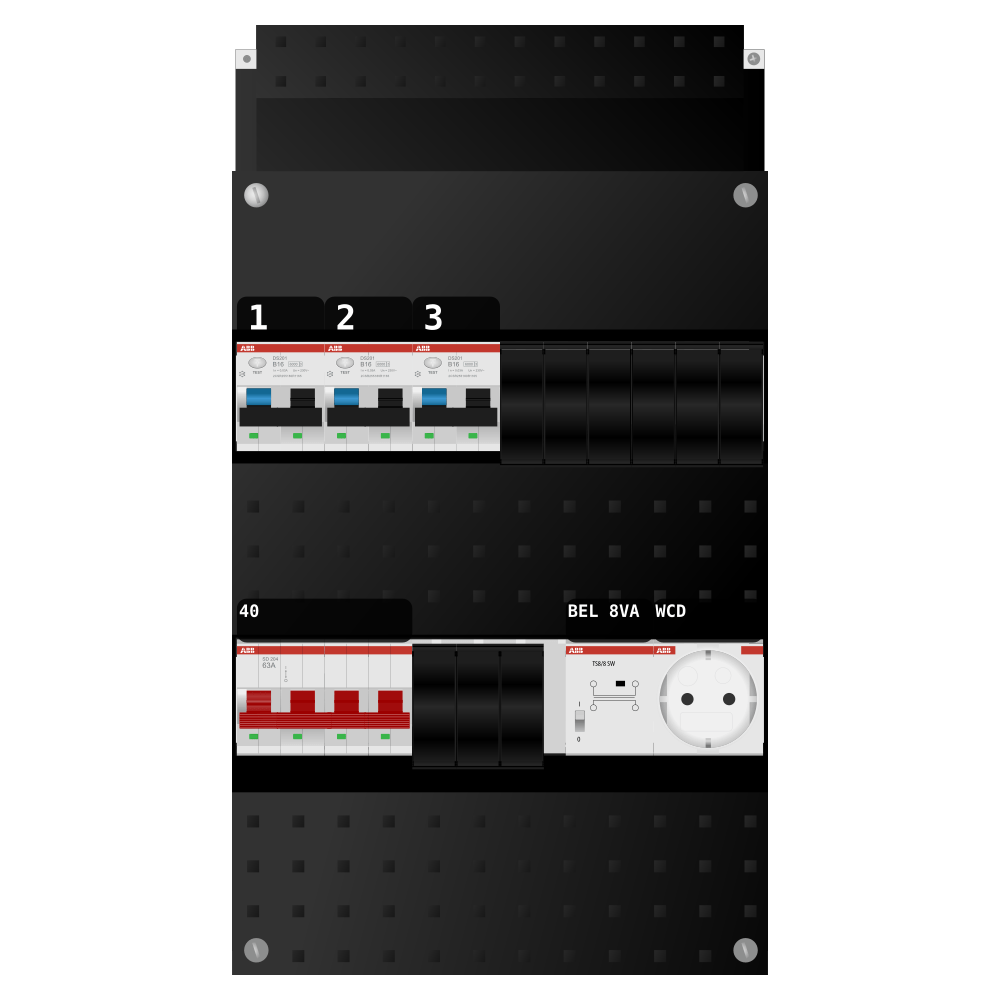ABB Groepenkast 3 fase 3 alamat + beltrafo + wcd SN201