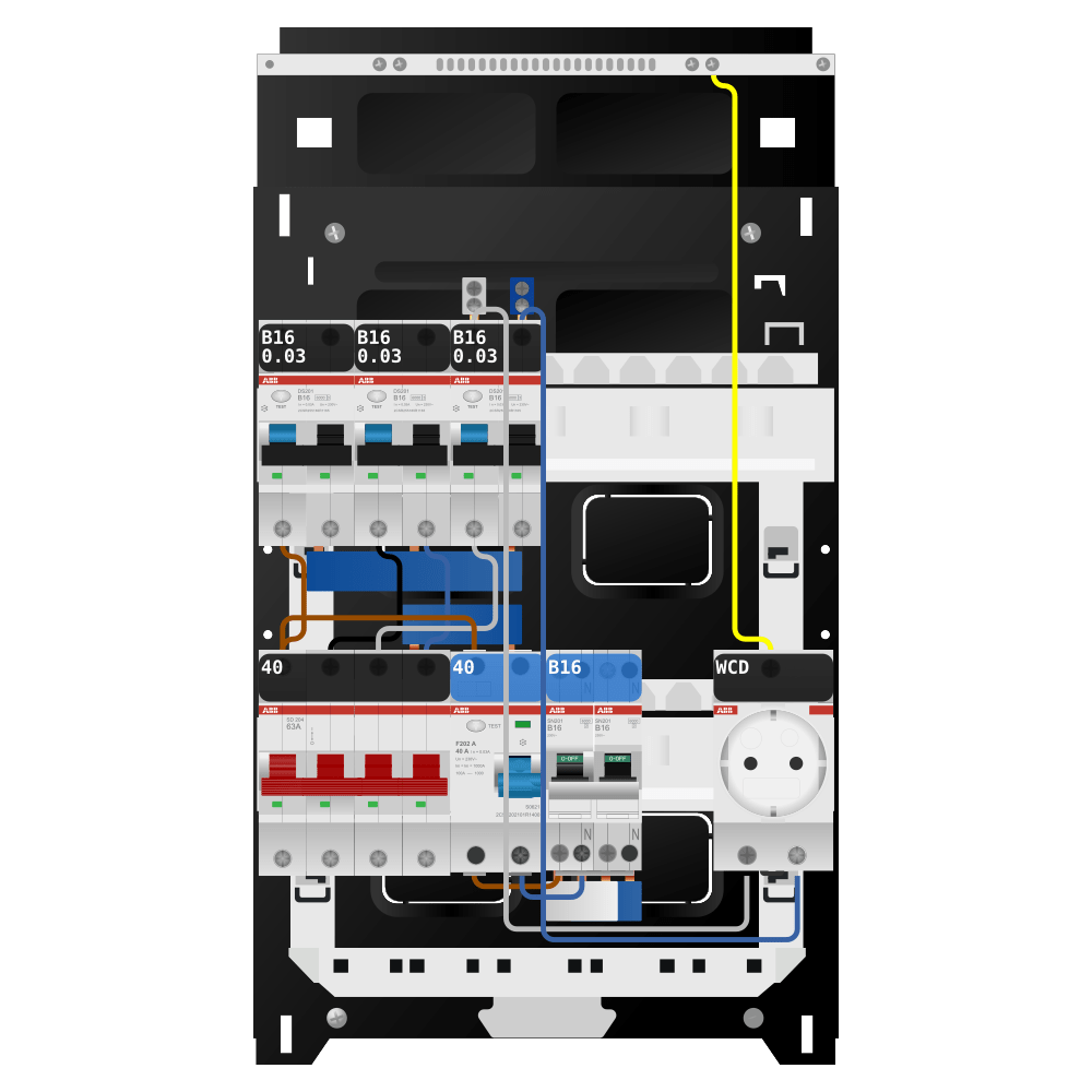 ABB Groepenkast 3 fase 3 alamat + wcd + kookgroep SN201
