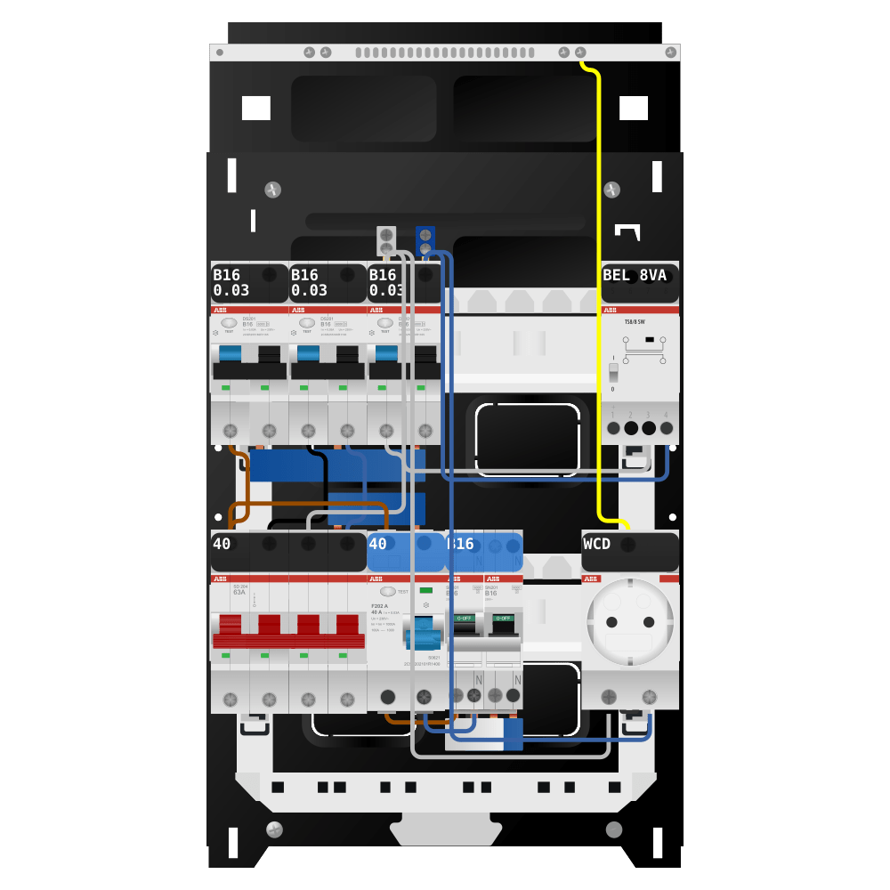 ABB Groepenkast 3 fase 3 alamat + beltrafo + wcd + kookgroep SN201