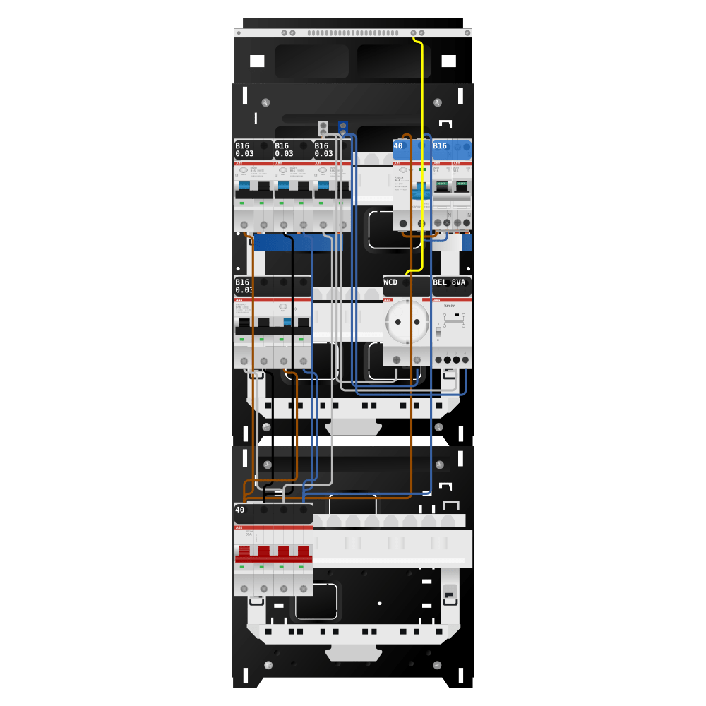 ABB Groepenkast 3 fase 3 alamat + beltrafo + kookgroep + kracht SN201