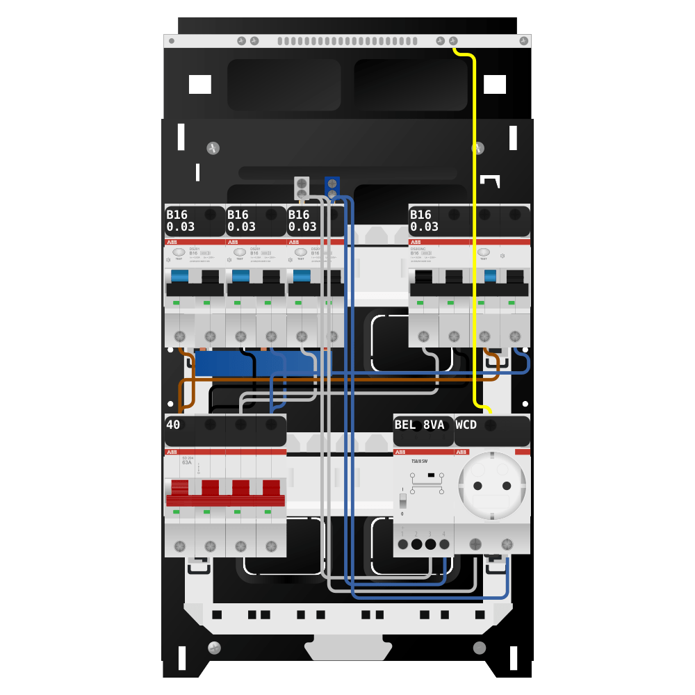 ABB Groepenkast 3 fase 3 alamat + beltrafo + wcd + kracht SN201
