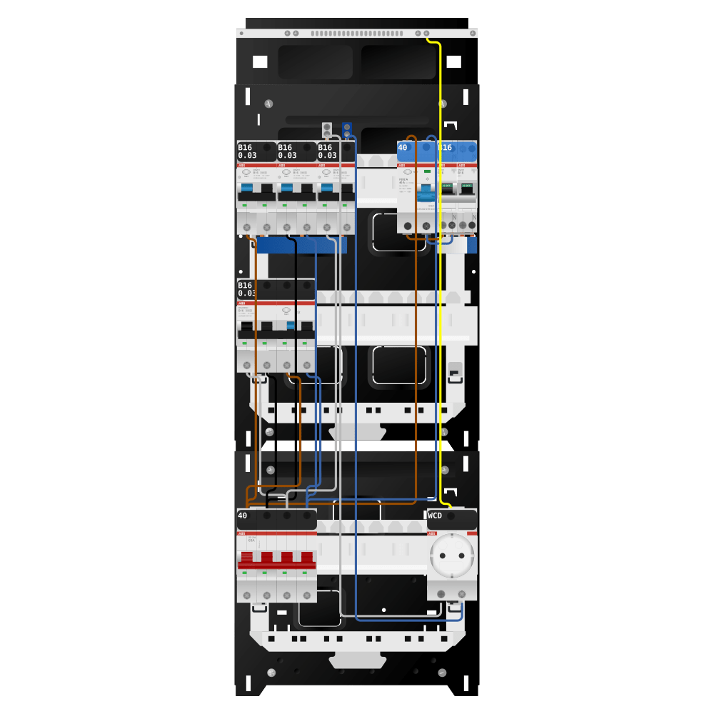 ABB Groepenkast 3 fase 3 alamat + wcd + kookgroep + kracht SN201