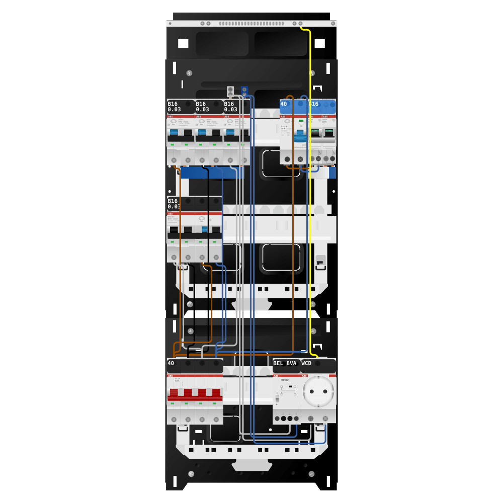 ABB Groepenkast 3 fase 3 alamat + beltrafo + wcd + kookgroep + kracht SN201