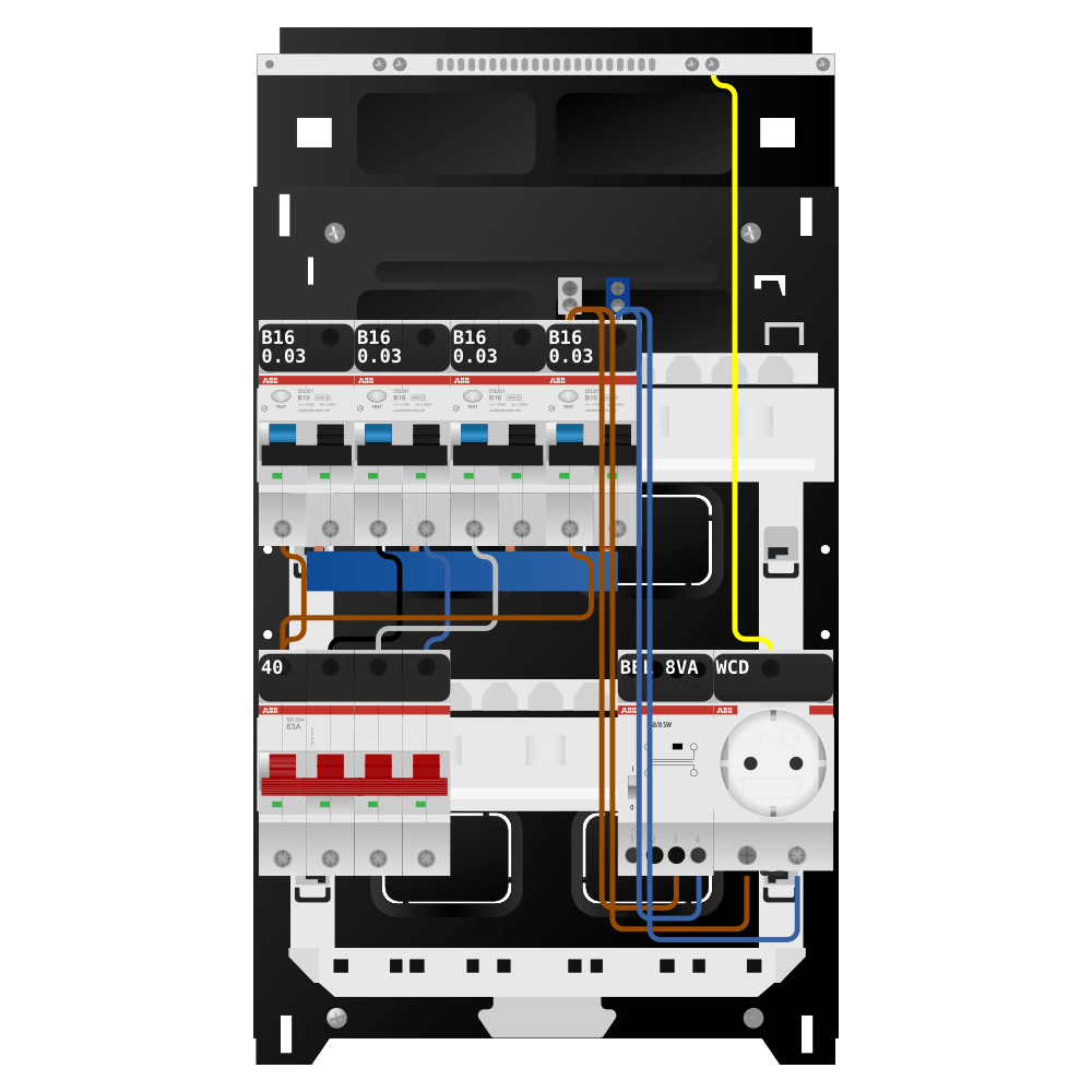 ABB Groepenkast 3 fase 4 alamat + beltrafo + wcd SN201
