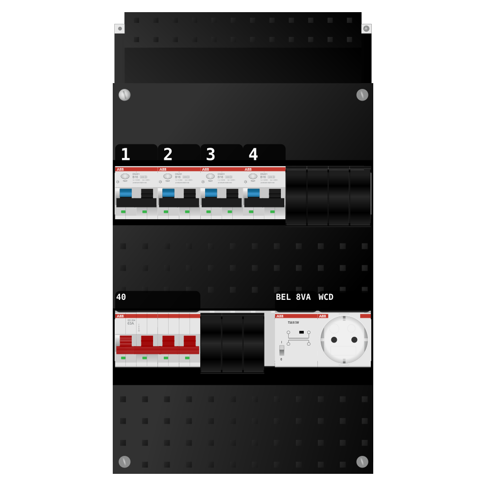 ABB Groepenkast 3 fase 4 alamat + beltrafo + wcd SN201