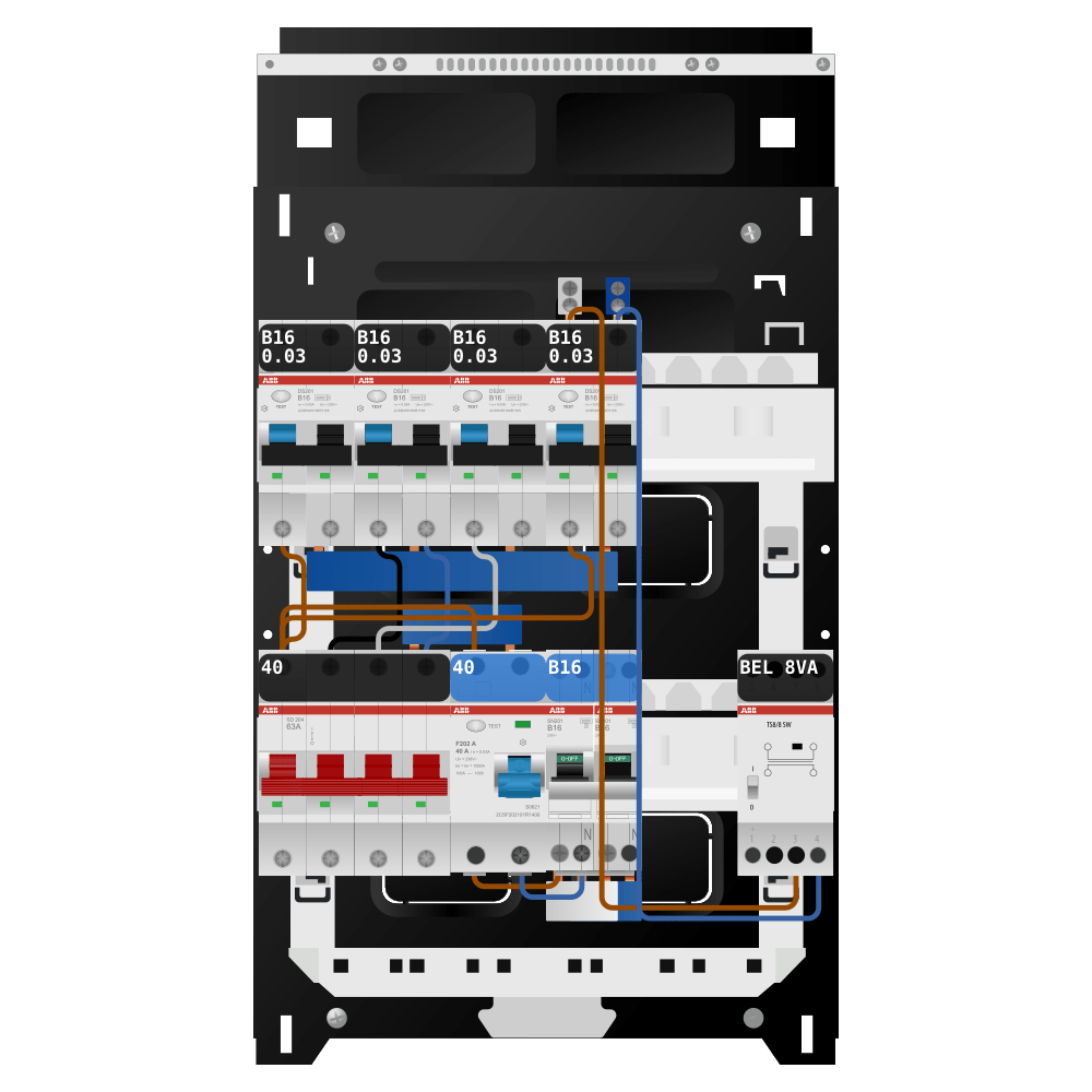 ABB Groepenkast 3 fase 4 alamat + beltrafo + kookgroep SN201