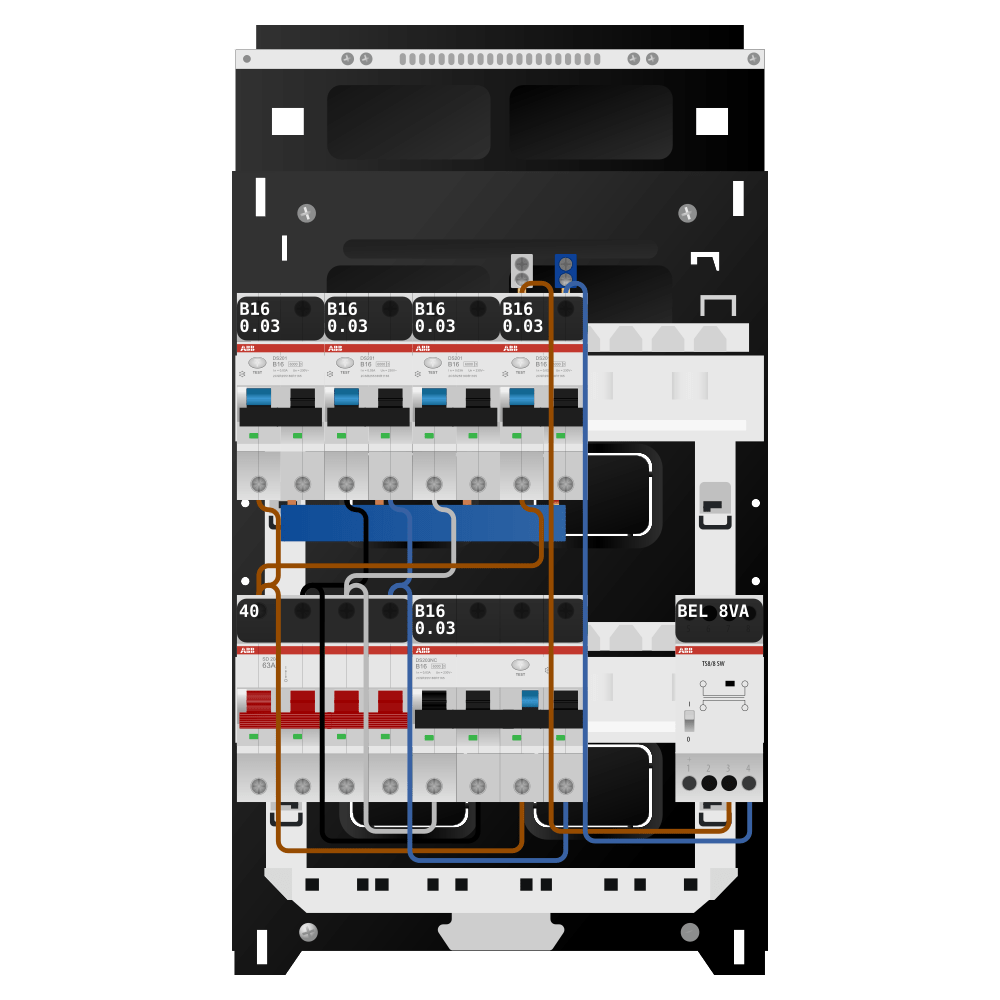 ABB Groepenkast 3 fase 4 alamat + beltrafo + kracht SN201