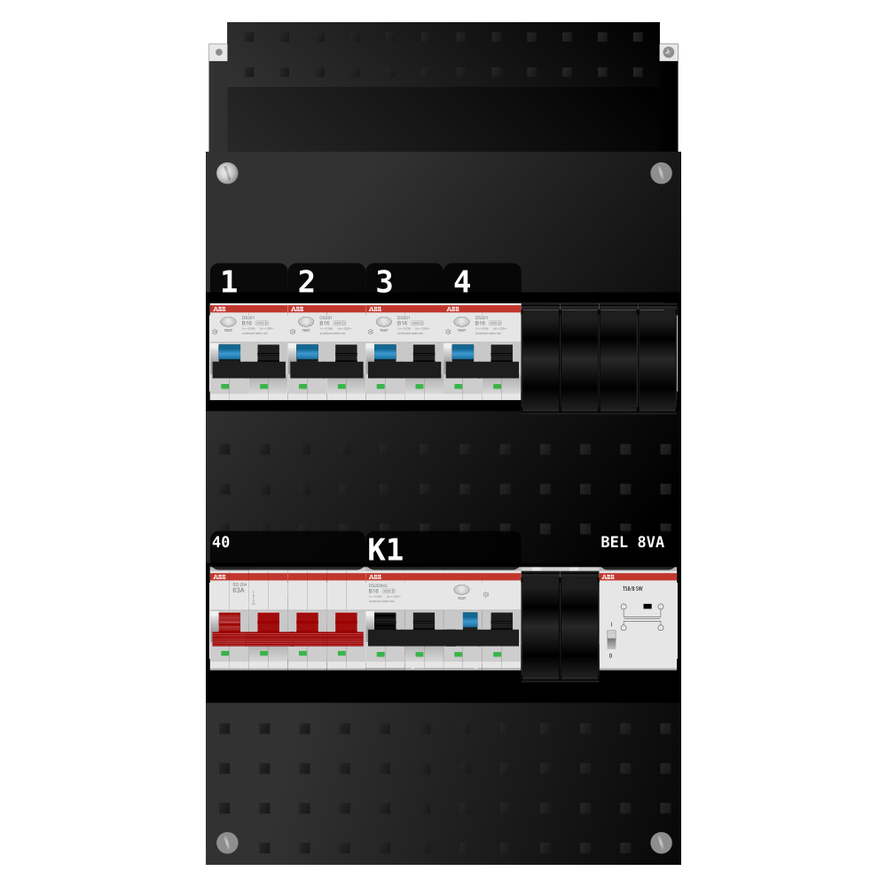ABB Groepenkast 3 fase 4 alamat + beltrafo + kracht SN201