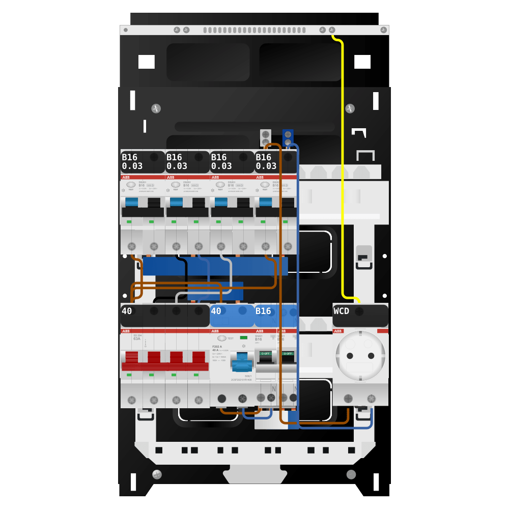 ABB Groepenkast 3 fase 4 alamat + wcd + kookgroep SN201