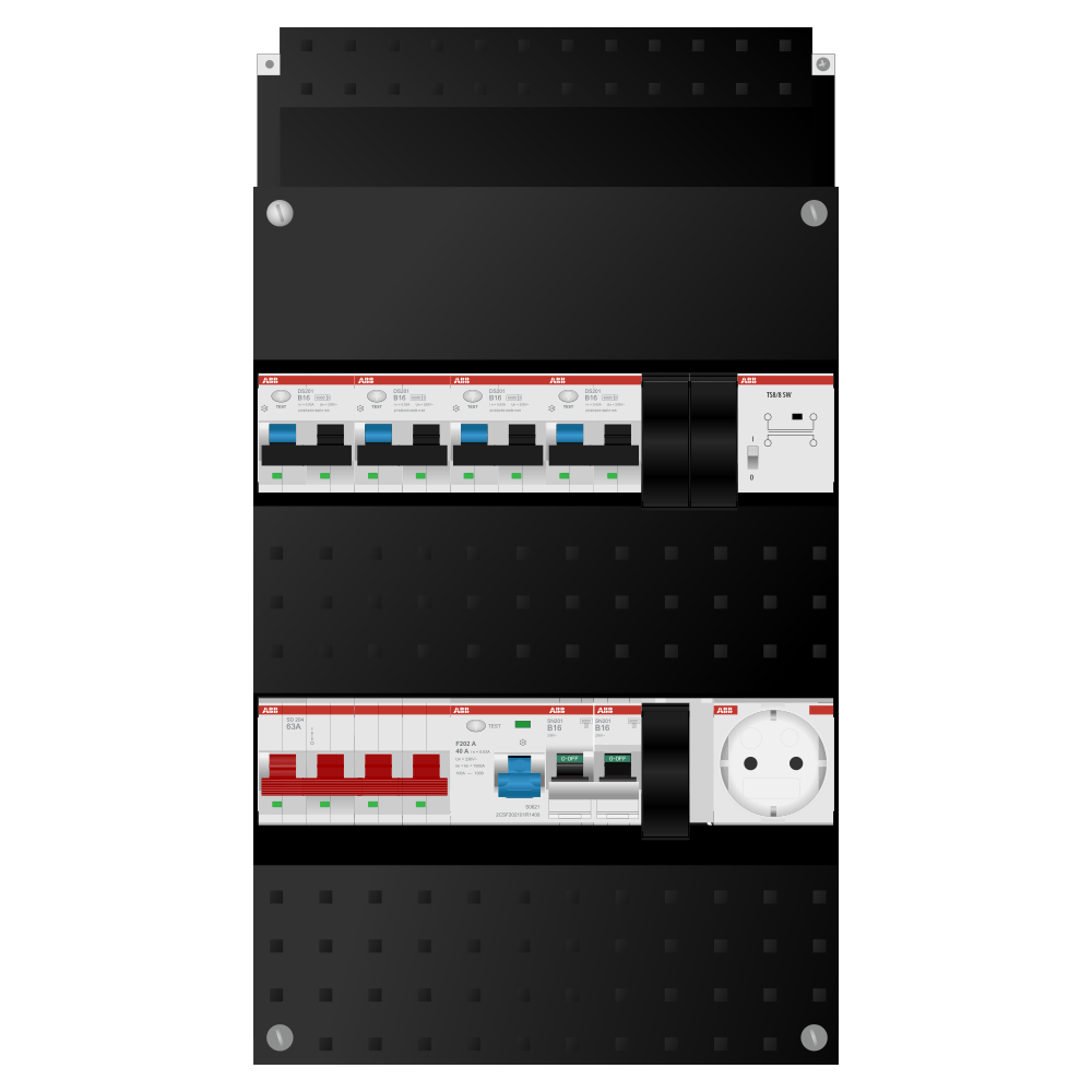 ABB Groepenkast 3 fase 4 alamat + beltrafo + wcd + kookgroep SN201