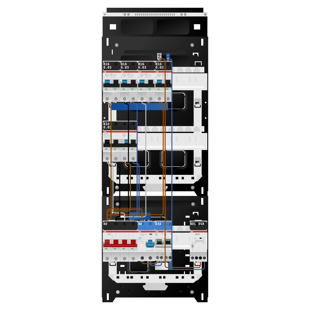 ABB Groepenkast 3 fase 4 alamat + beltrafo + kookgroep + kracht SN201