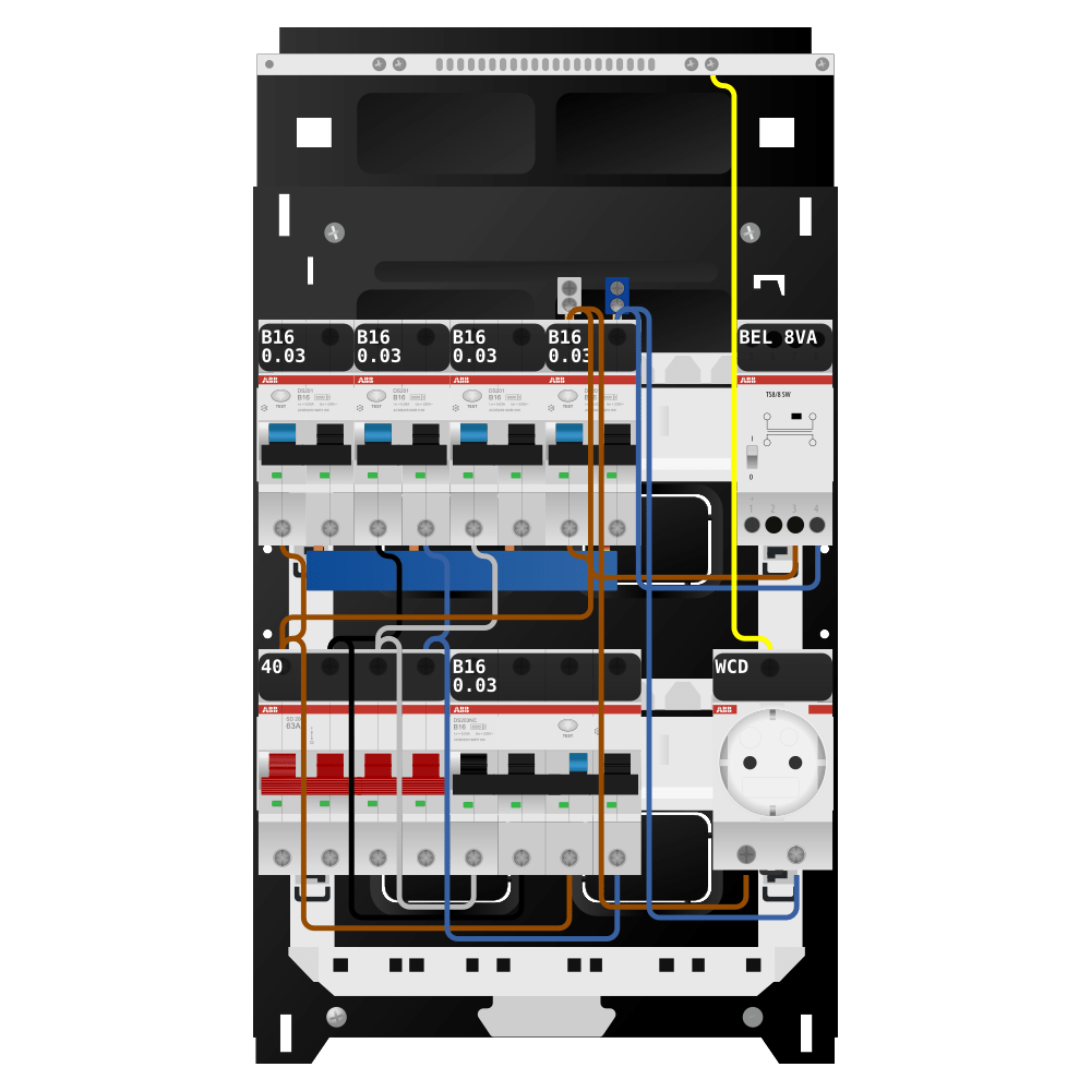 ABB Groepenkast 3 fase 4 alamat + beltrafo + wcd + kracht SN201