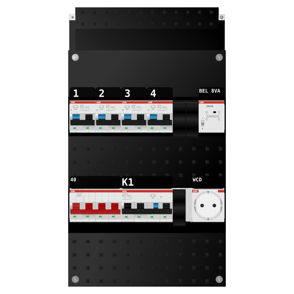 ABB Groepenkast 3 fase 4 alamat + beltrafo + wcd + kracht SN201