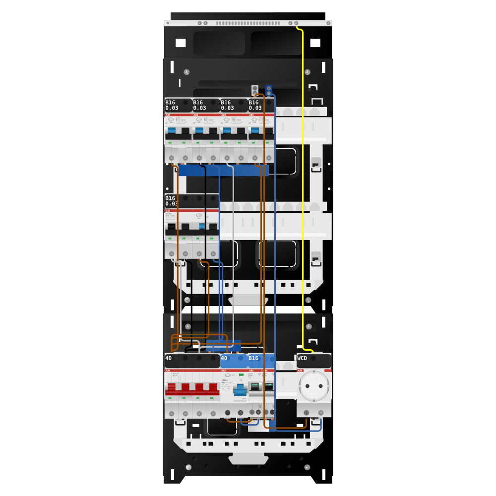 ABB Groepenkast 3 fase 4 alamat + wcd + kookgroep + kracht SN201