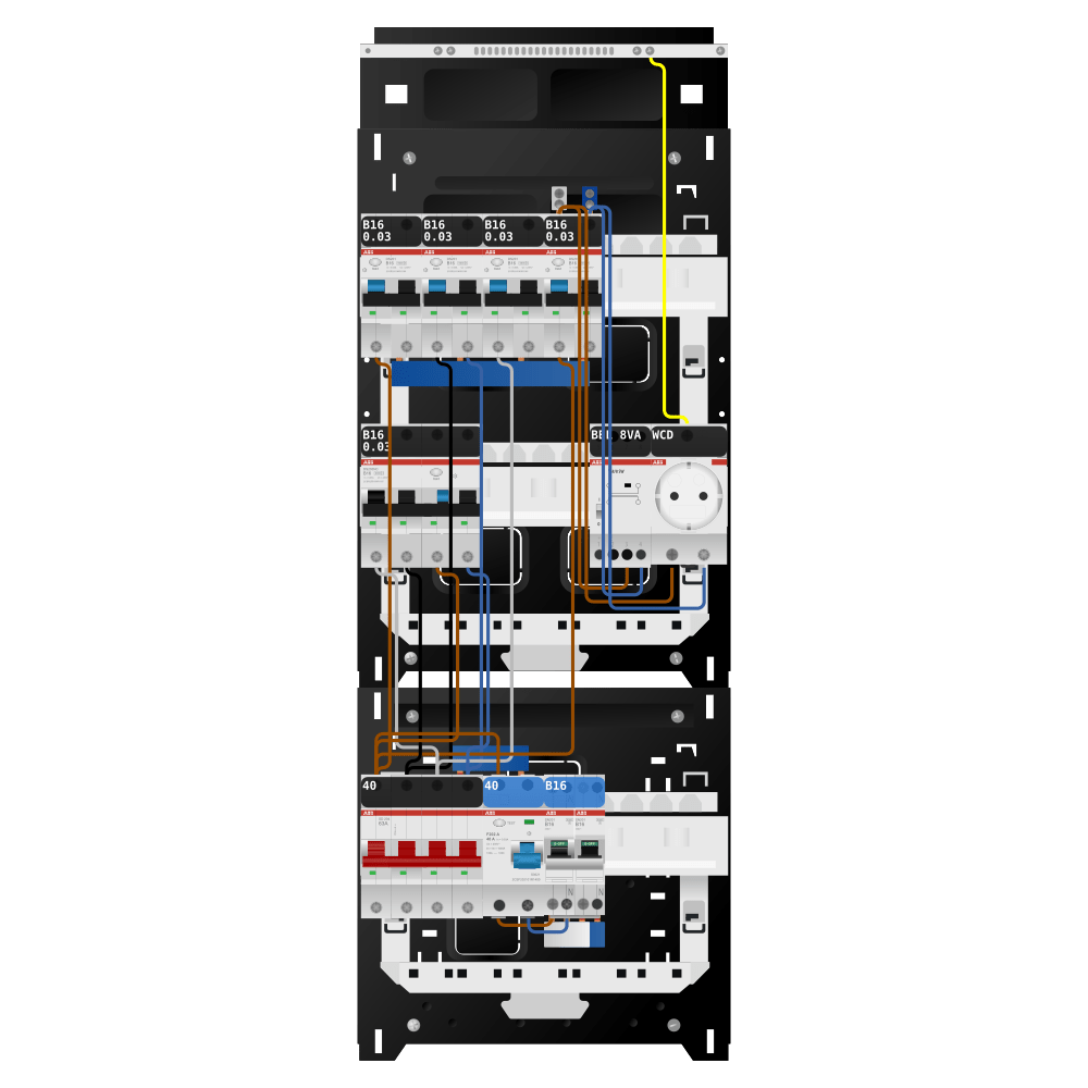 ABB Groepenkast 3 fase 4 alamat + beltrafo + wcd + kookgroep + kracht SN201